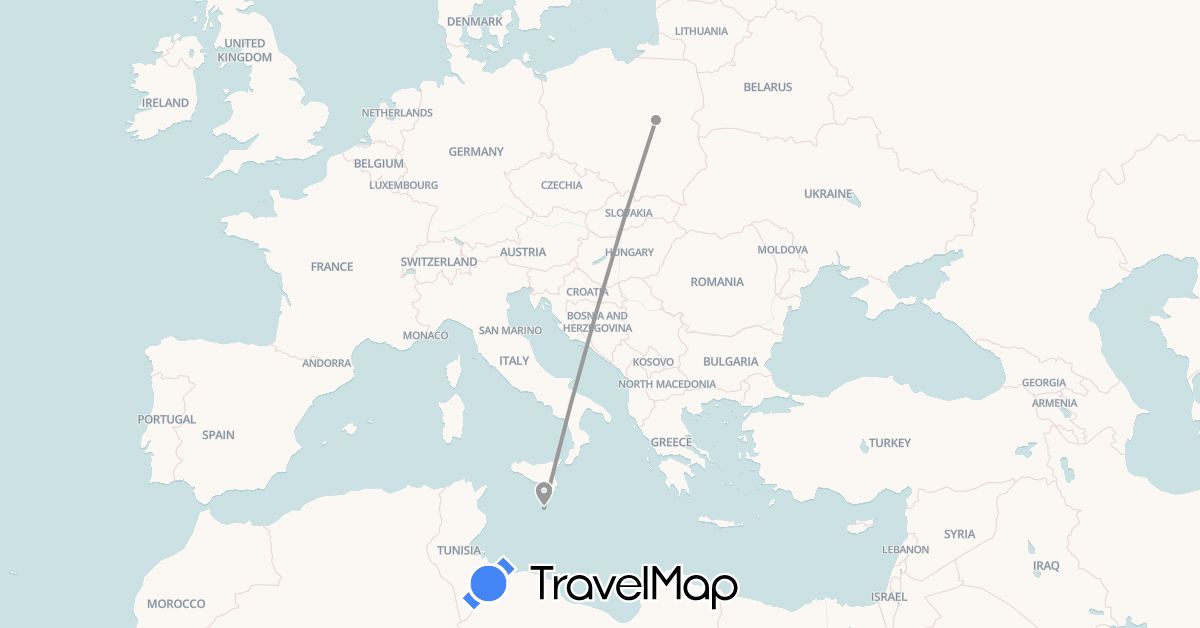 TravelMap itinerary: driving, plane in Malta, Poland (Europe)